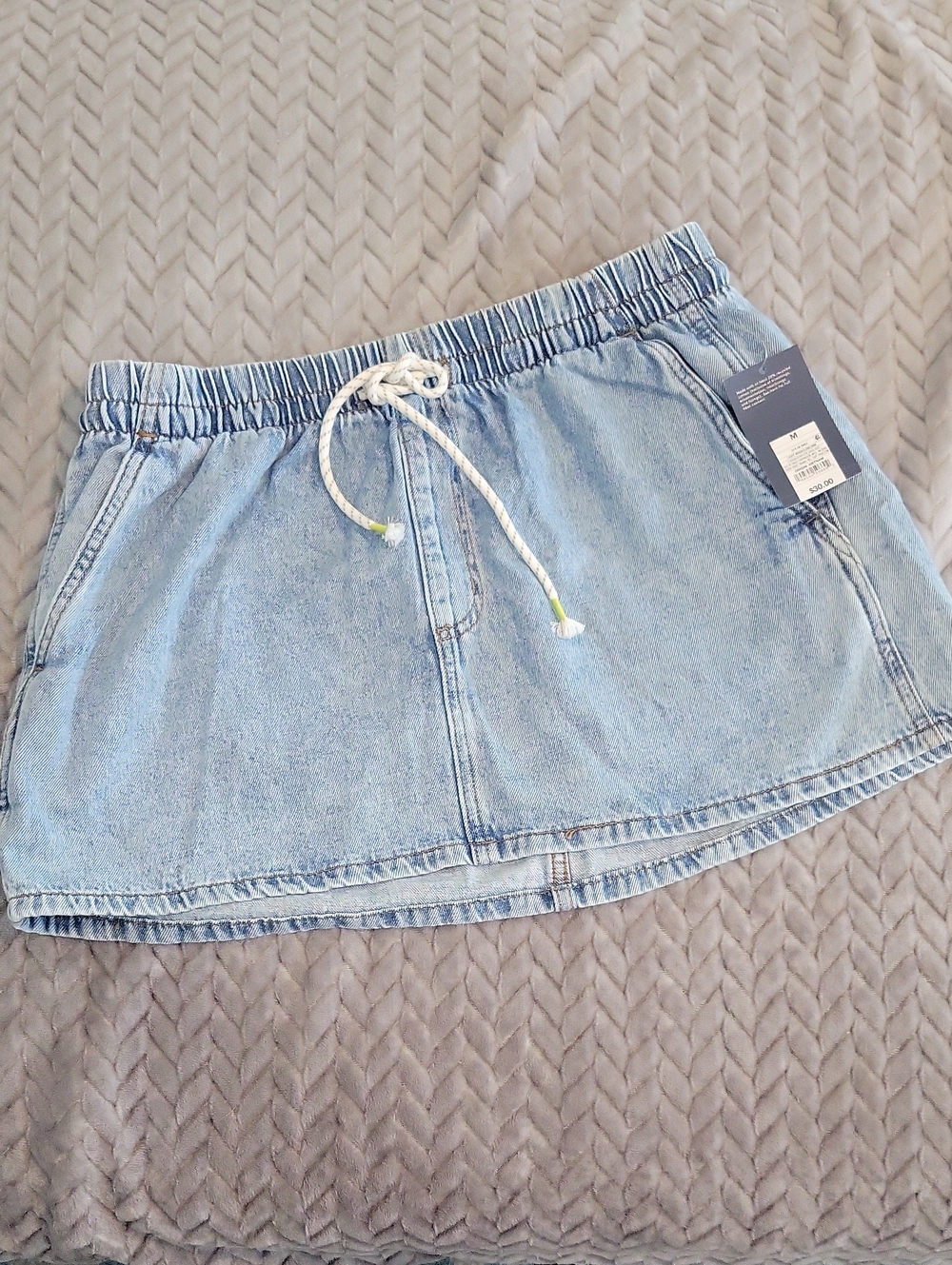 Universal Thread Light Wash Denim Drawstring Mini Skirt